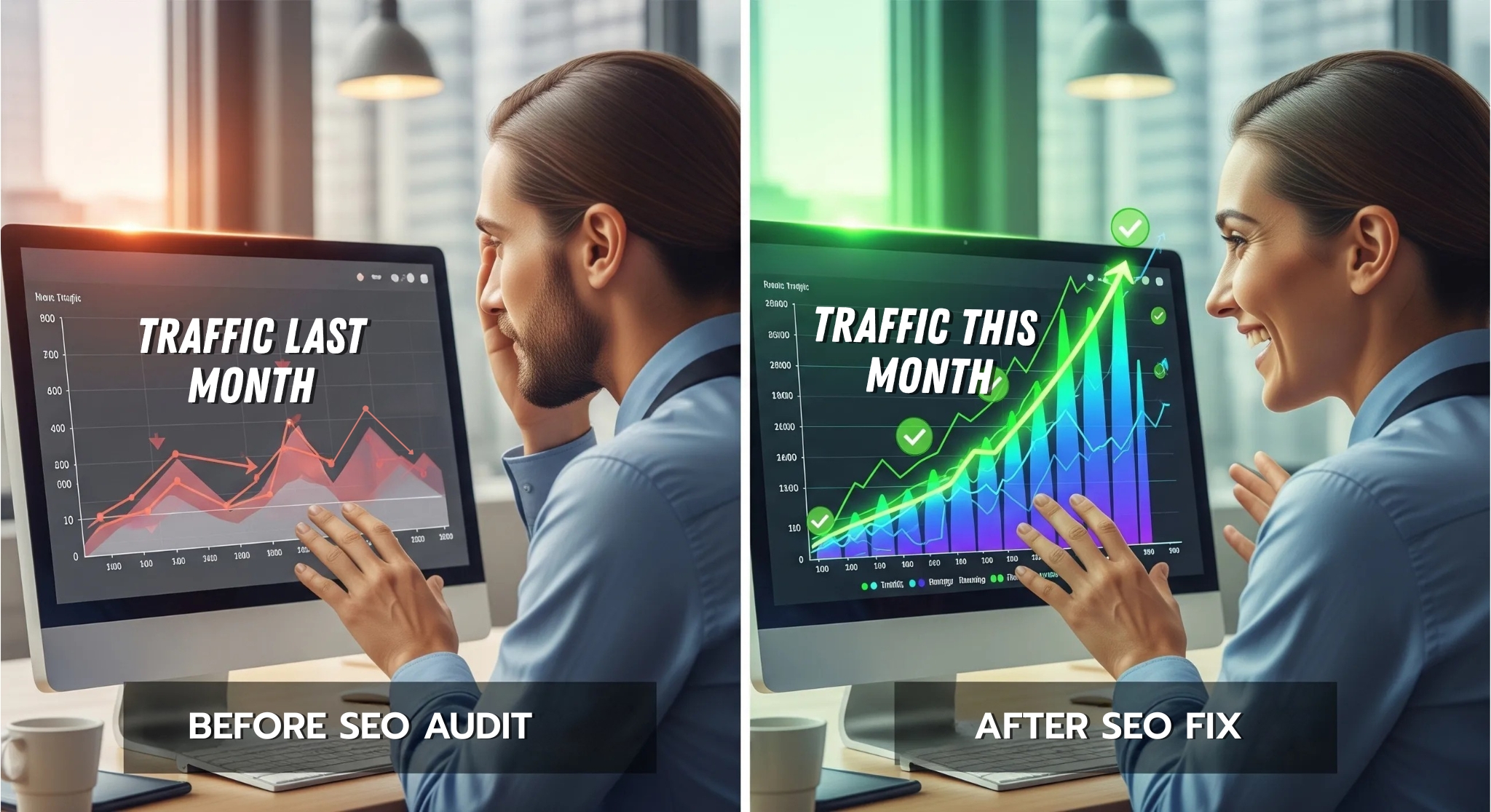 Before SEO audit vs after SEO fix — traffic comparison